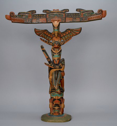 Charlie James, Kwakiutl Artist. Model Totem Pole