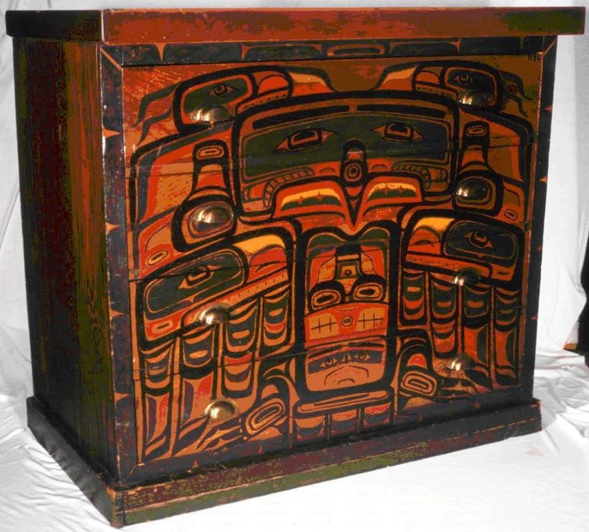 Charlie James, Kwakiutl Artist. Painted Drawer