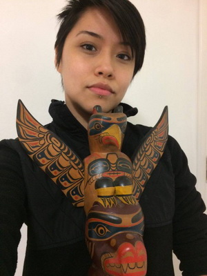 Ellen Neel, Kwakiutl Artist. Ellena Neel with Totem Pole